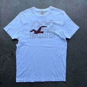 Y2K Hollister Co Tee Size Large Worn White Surf Skate Mall Brand Shirt